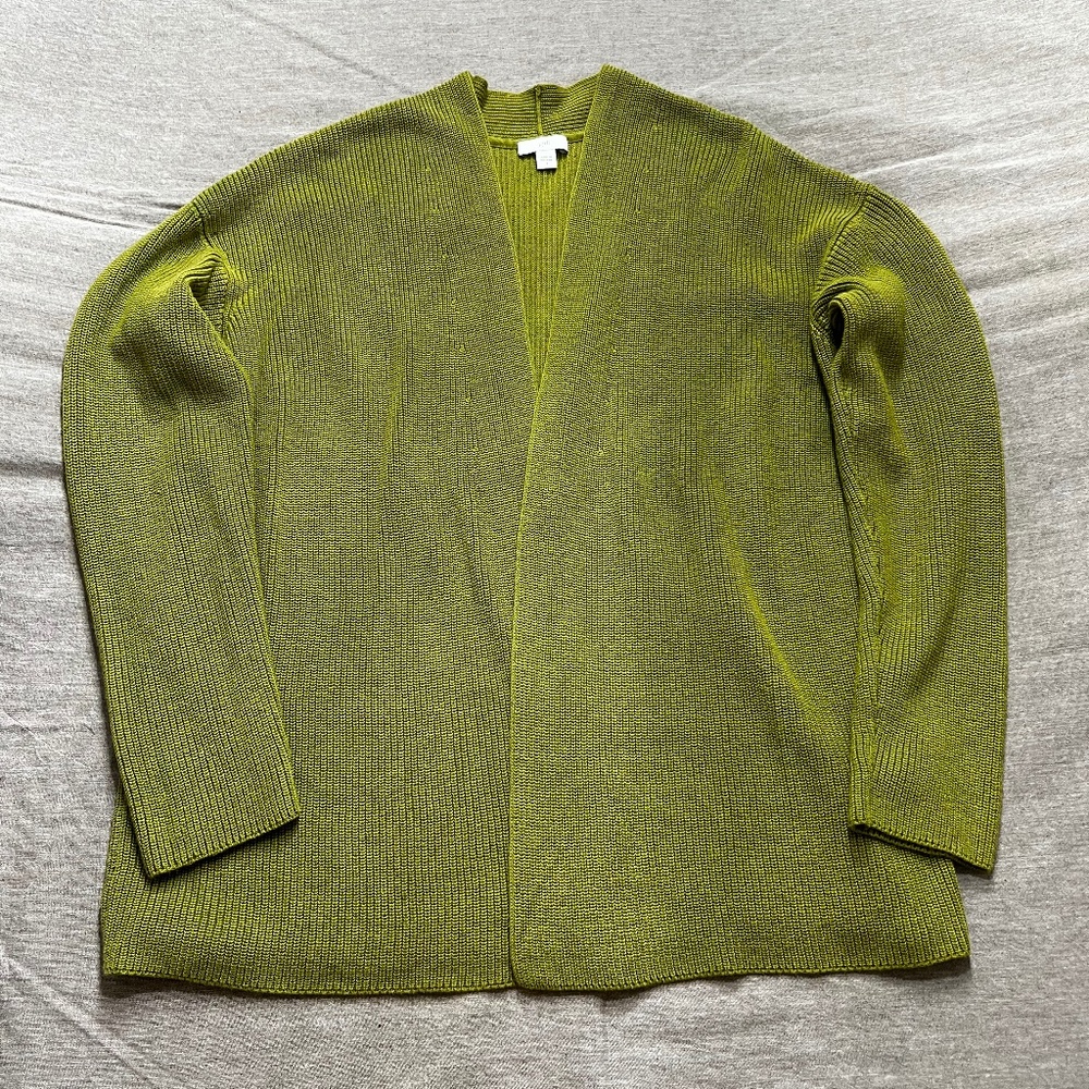 J Jill Avocado Green Open Long Sleeve Knit Cardigan Cotton Blend